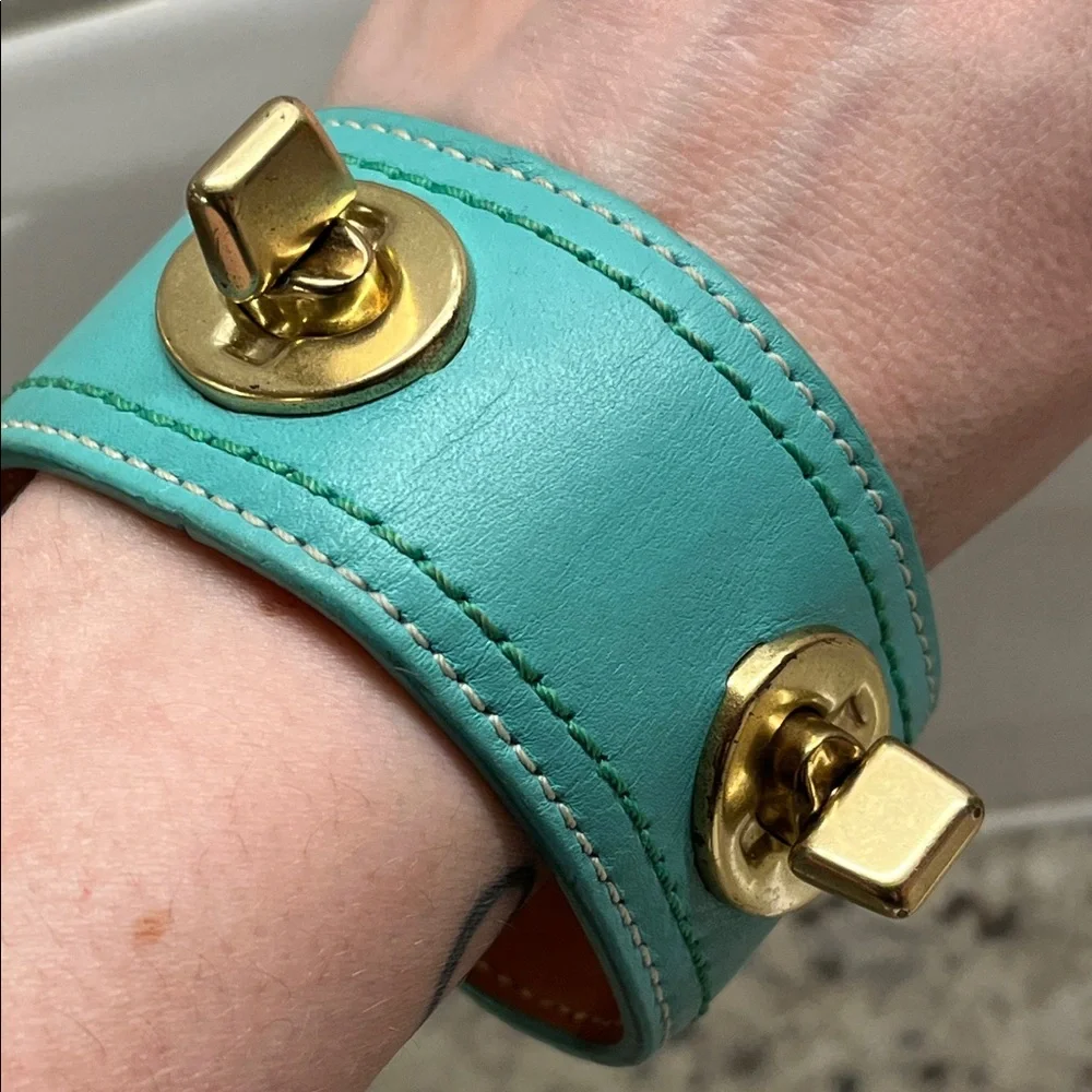 Coach Turquoise Leather Cuff Bangle Bracelet EUC - Picture 8 of 8